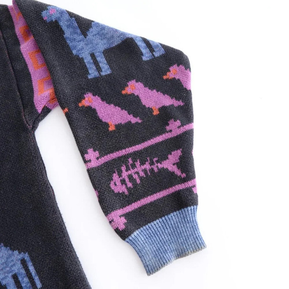 90S Loop Knitwear Black And Purple Aztec Camel Birds Crew Neck Sweater Medium - Picture 4 of 11
